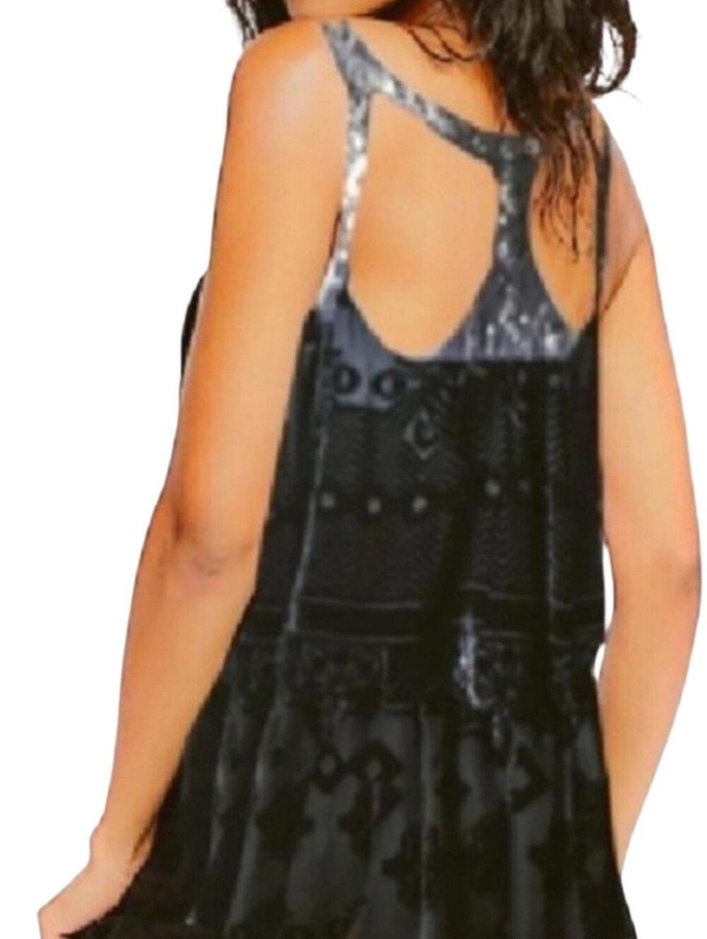 Free People Black Silk Blend Velvet Shift Mini Dress Size 8 - Picture 2 of 7